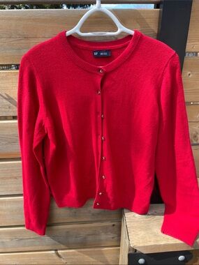 GAP Bright Red Button-Up Crewneck Cardigan